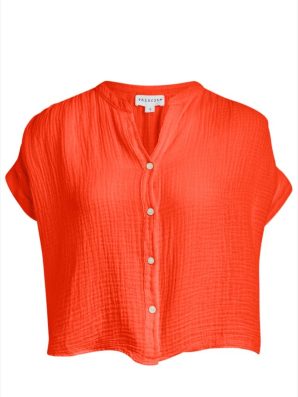 Felicite Short Sleeve Gauze Top Salmon Size Large Slub Button Front Breathable